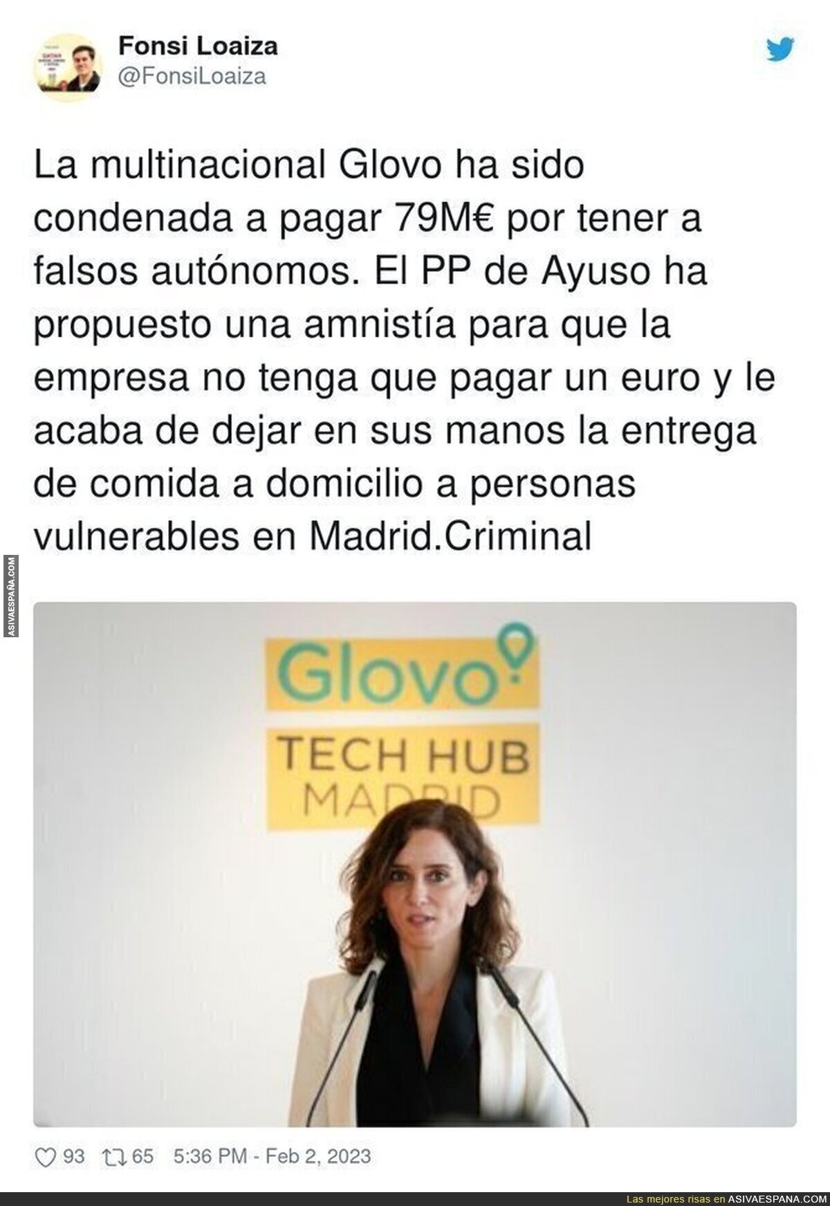 El buen trato de Ayuso a Glovo