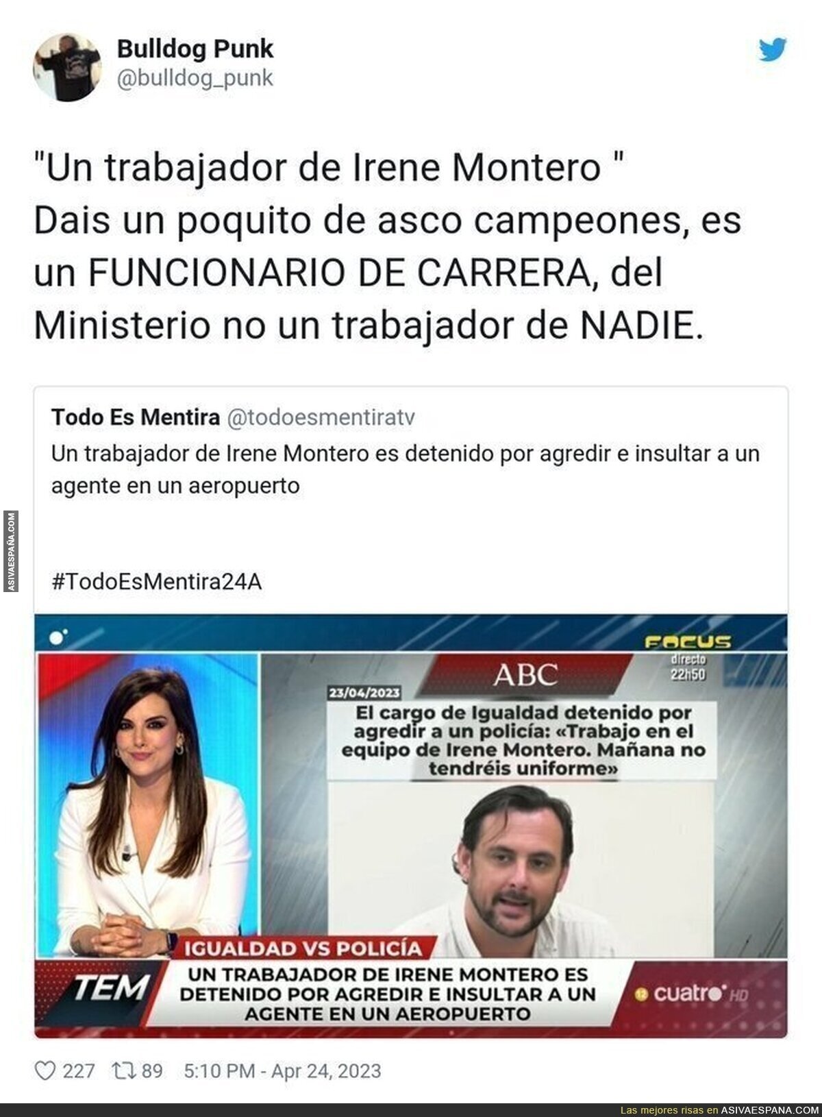 Lo que sea por culpar a Irene Montero de cosas que no ha hecho