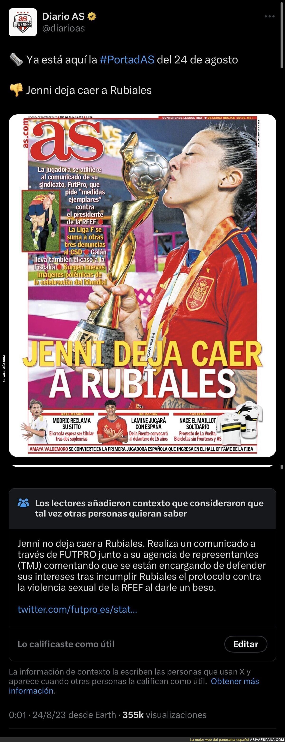 Gran contexto para la portada repugnante del diario AS