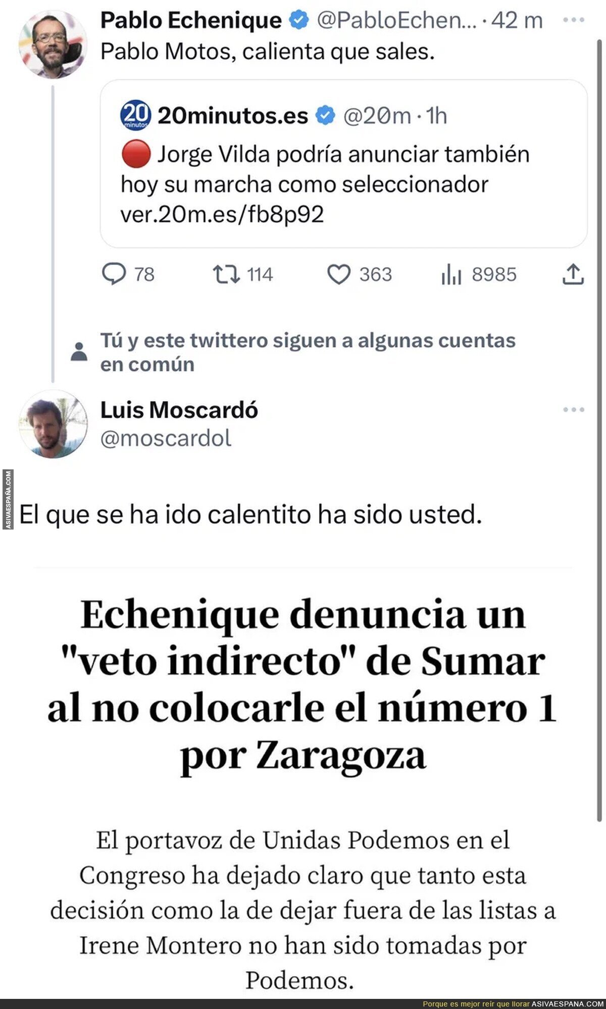 Pablo Echenique sigue sin superar lo de Sumar