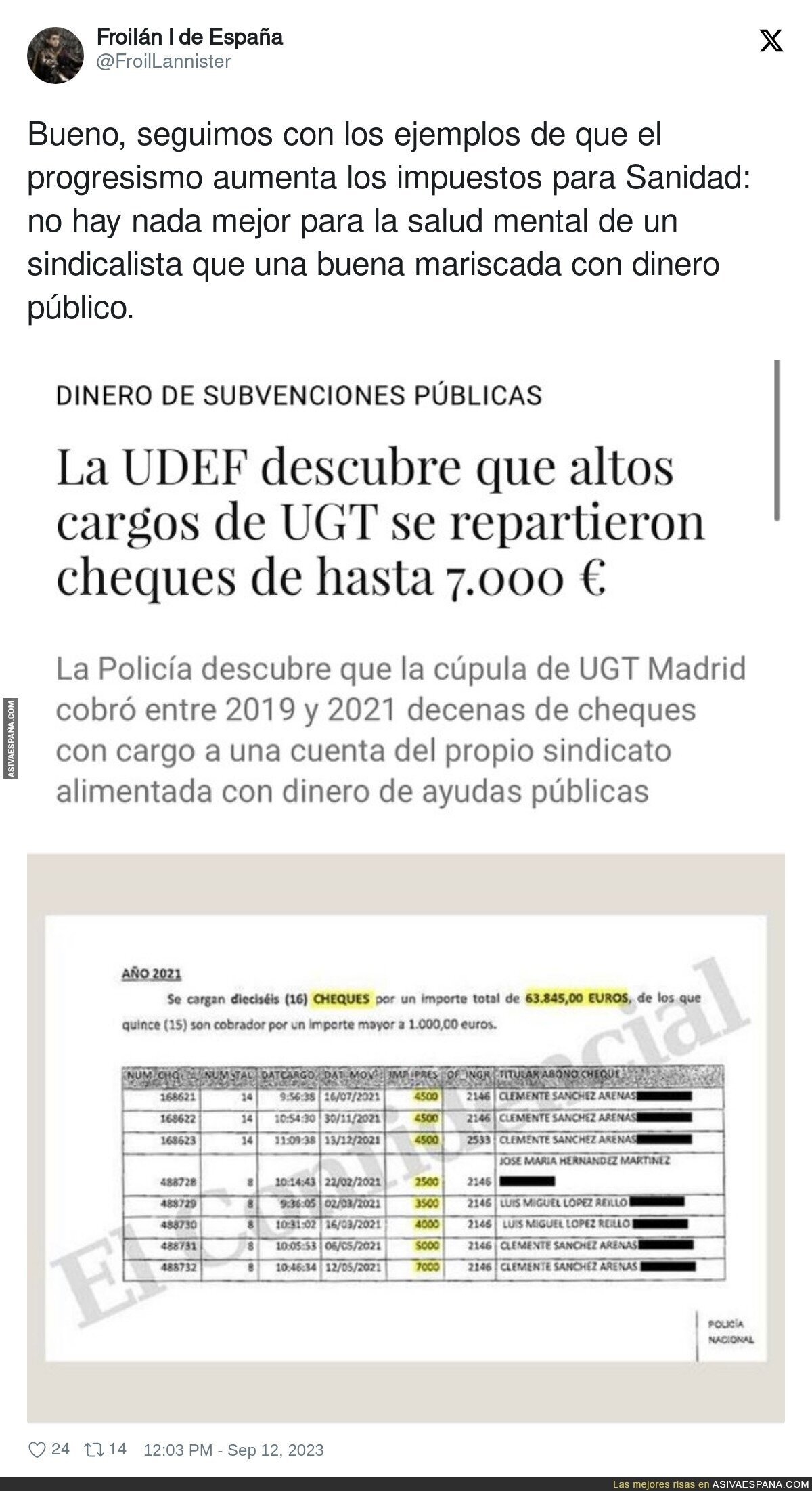 La UGT y el reparto de dinero