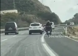 Graban como una moto hace eses por la autovía y choca contra el quitamiedos en la A7 de Málaga