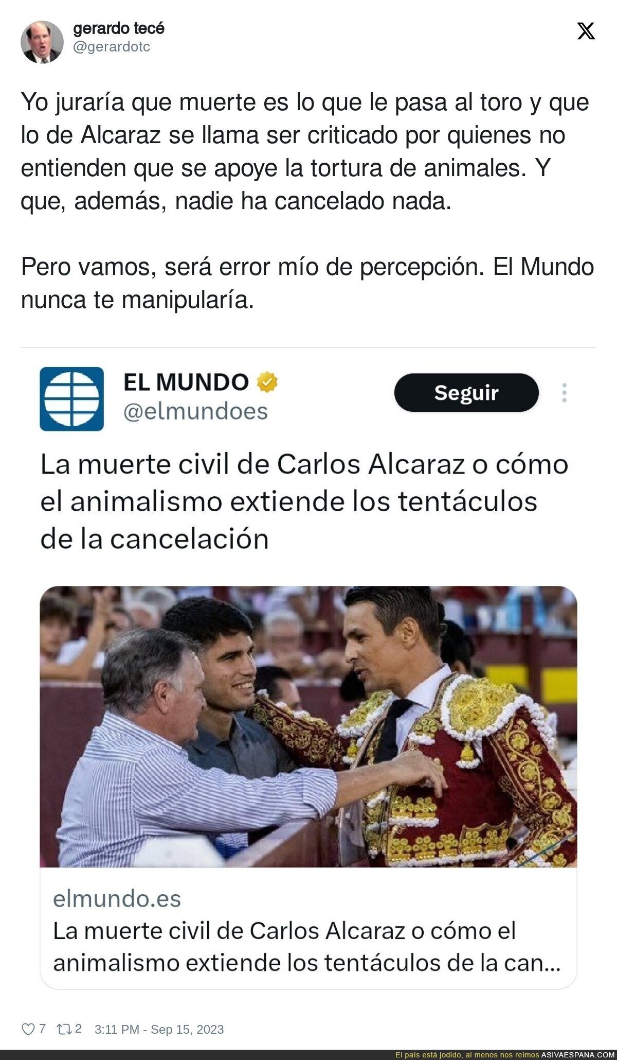 Las críticas a Carlos Alcaraz por ir a ver como matan un toro