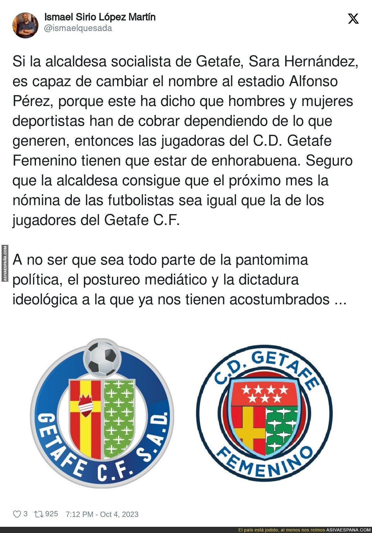 El equipo del Getafe se posiciona ideológicamente