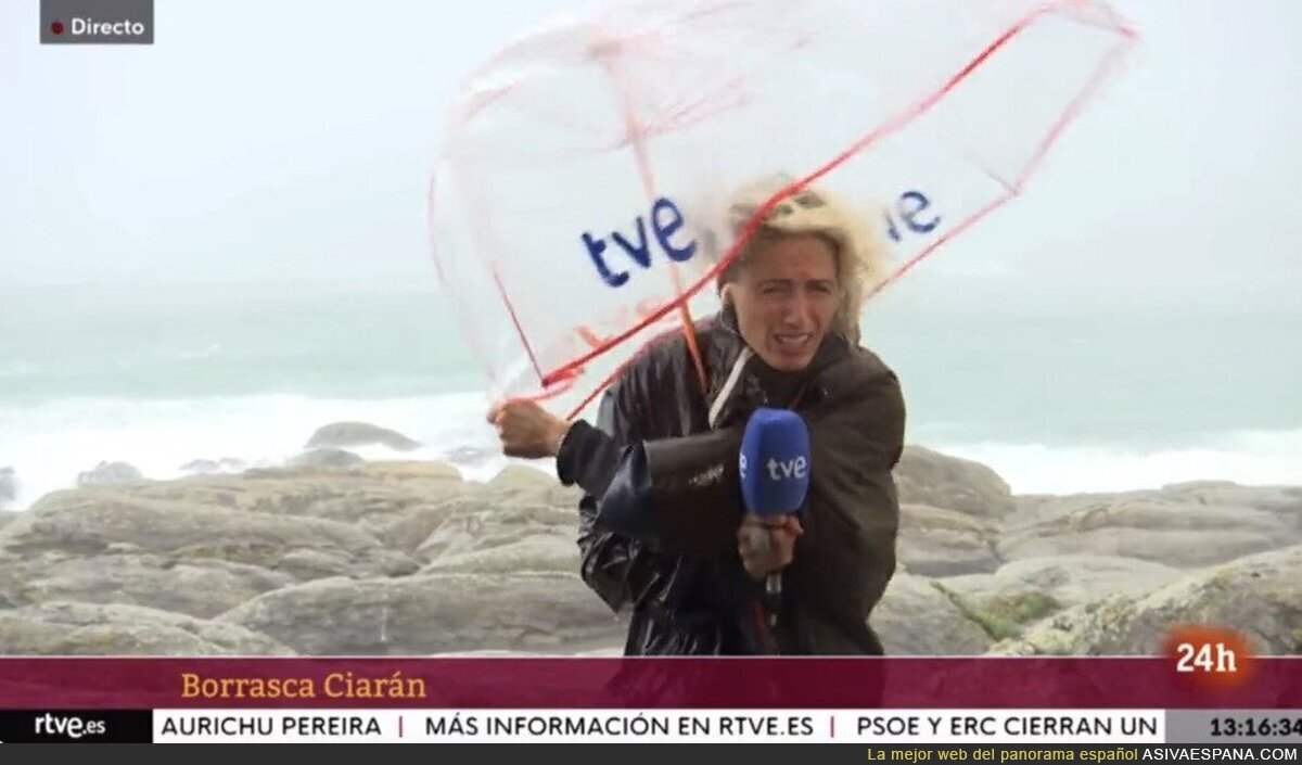 Así han puesto en peligro a una reportera en TVE con el gran viento de la borrasca Ciarán