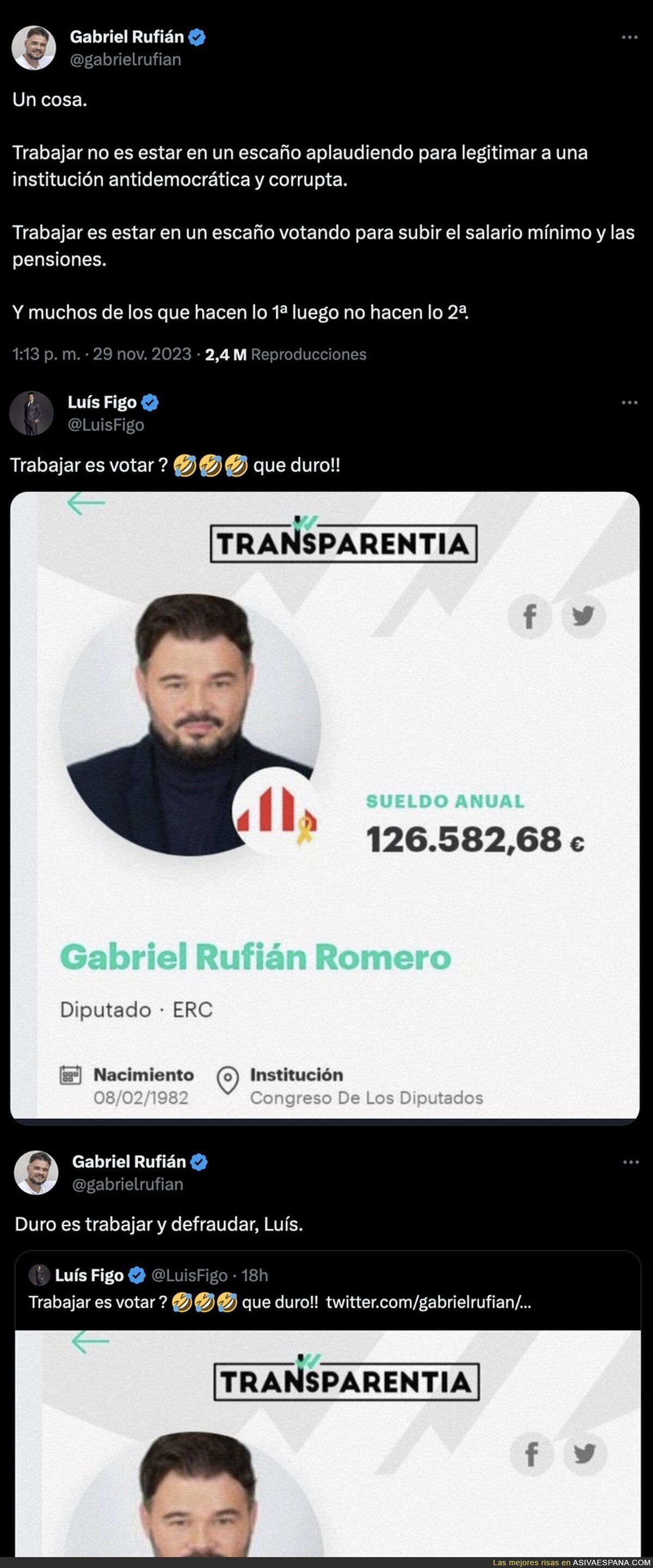 Gabriel Rufián le da duro a Luis Figo en esta pelea en redes sociales