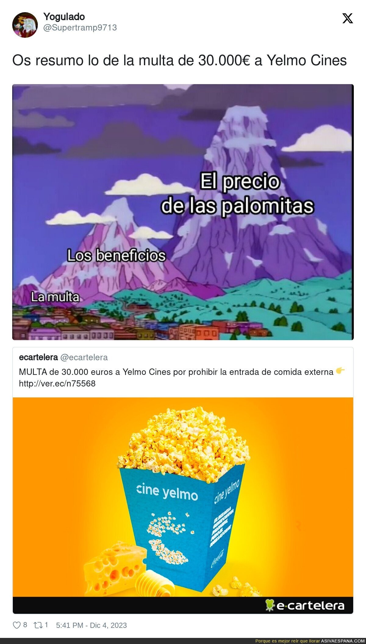 Yelmo Cines se lleva esta multa por no dejar meter comida externa a sus salas