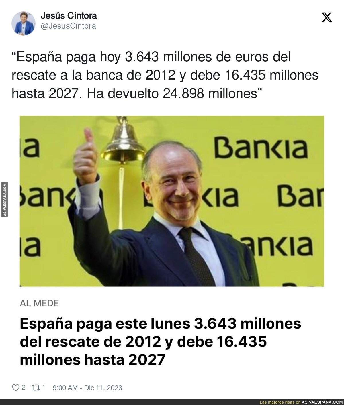 Lo caro que está saliendo el rescate del 2012