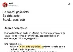 La vergonzosa oferta de trabajo como periodista con 10 años de experiencia