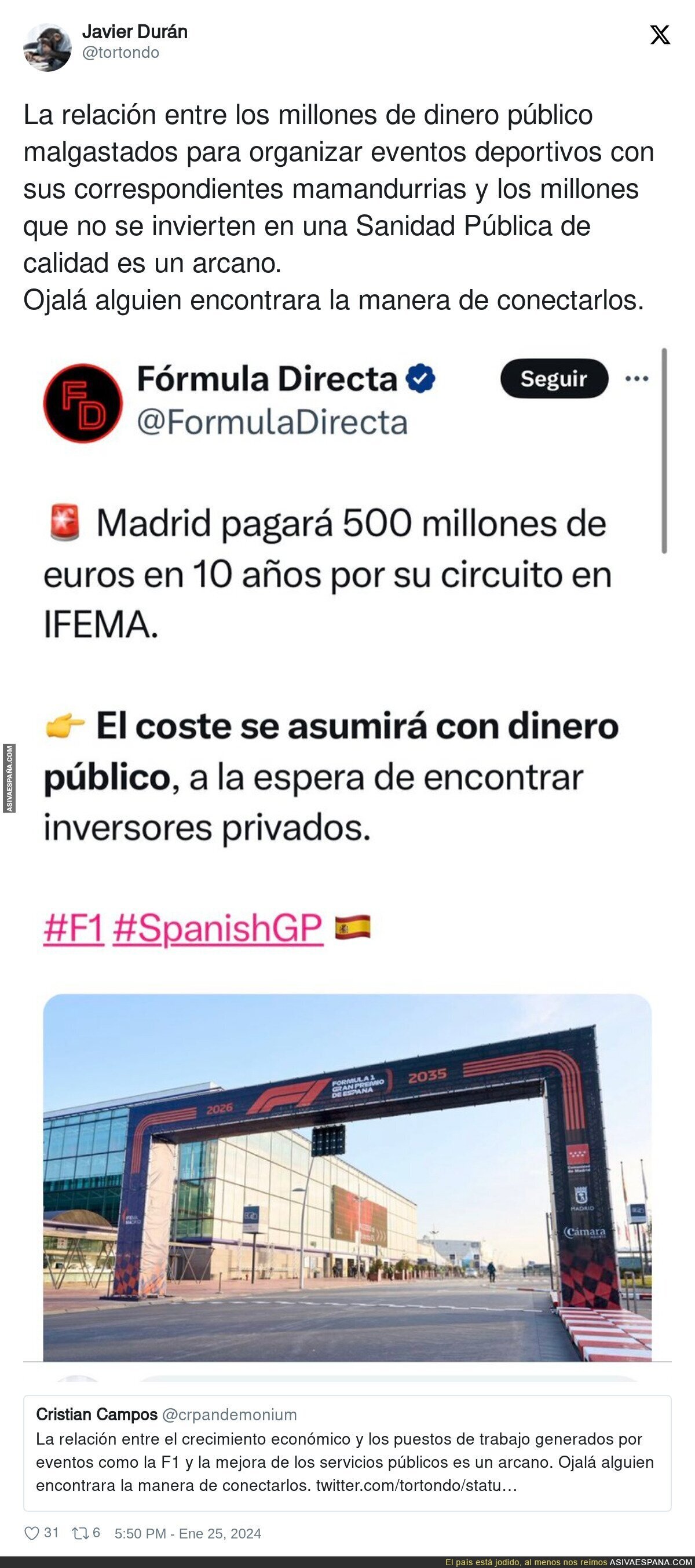 Al final el circuito de Madrid de Fórmula 1 saldrá de dinero público