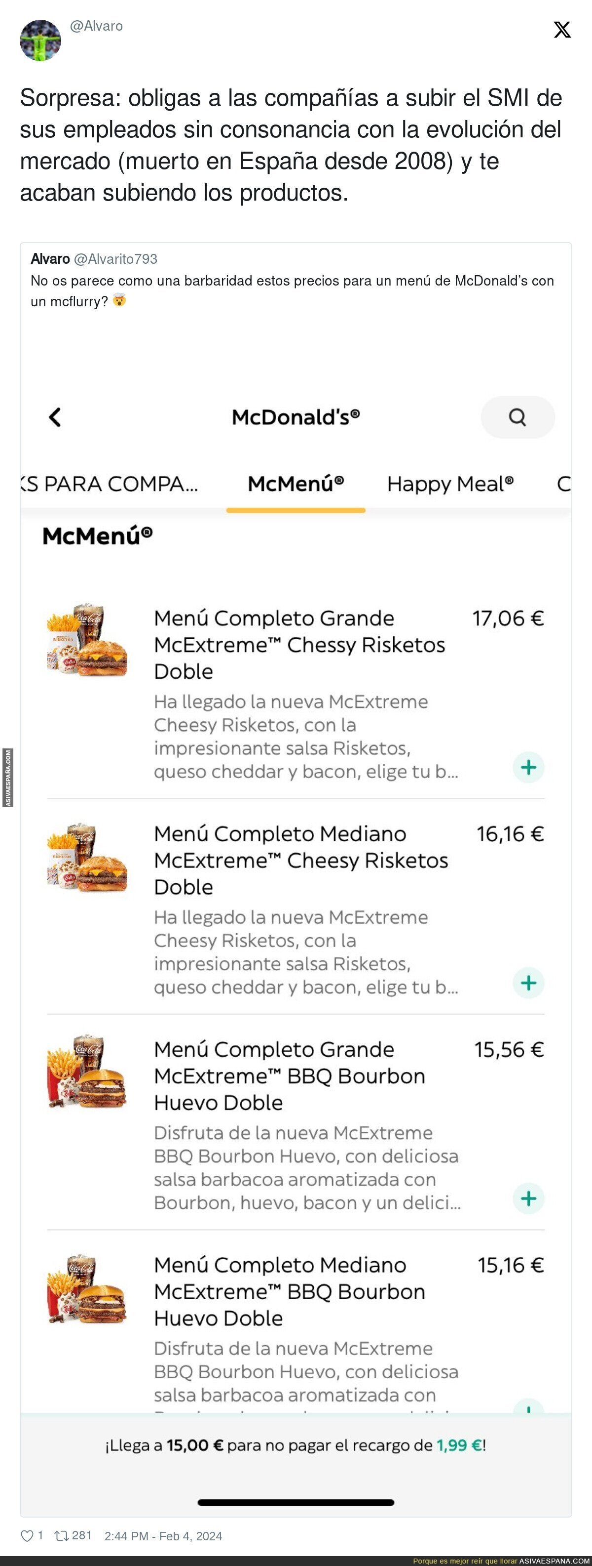 Así ha subido el precio en McDonalds con la subida de salarios