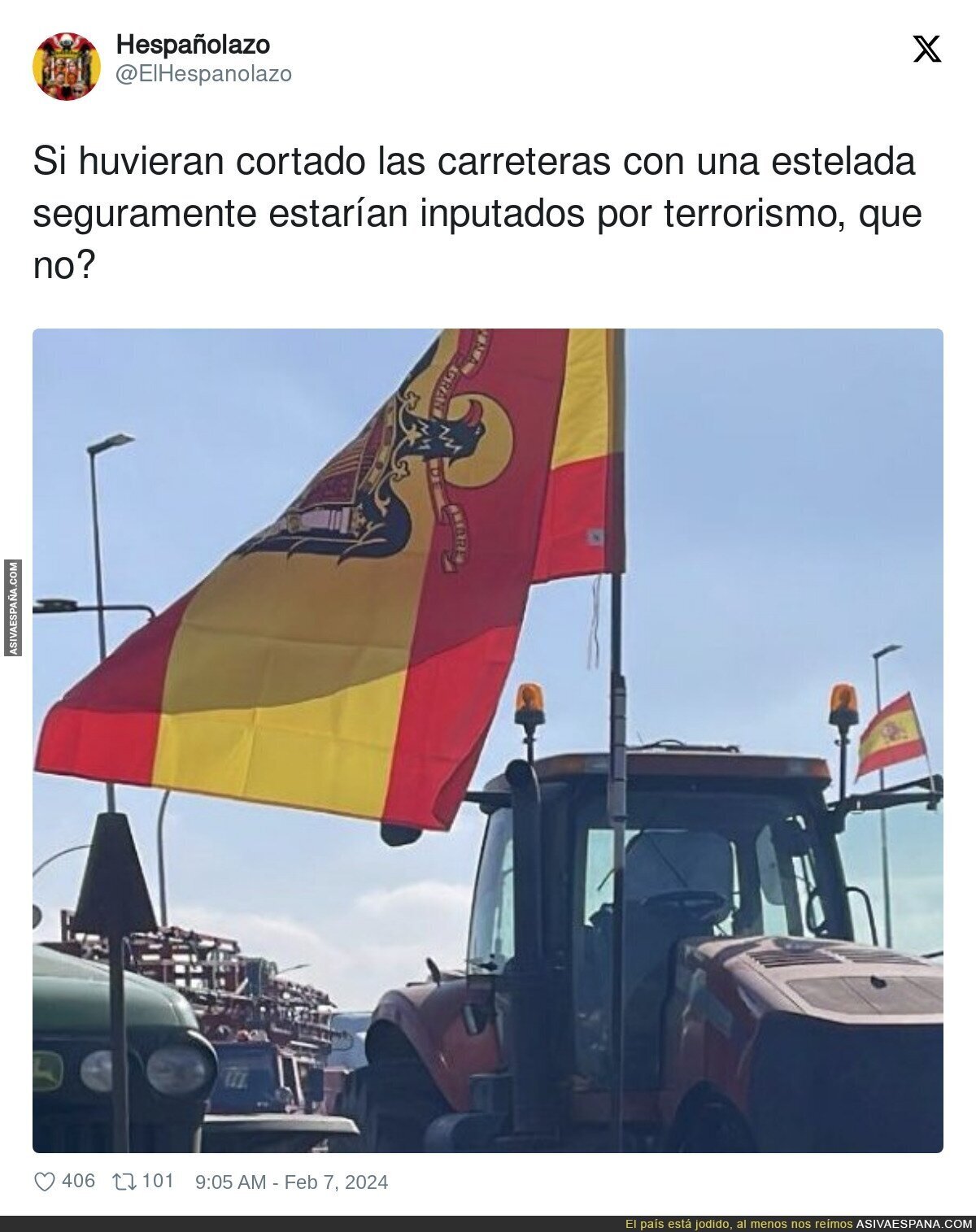 Si huvieran cortado las carreteras con una estelada seguramente estarían inputados por terrorismo, que no?, por @ElHespanolazo