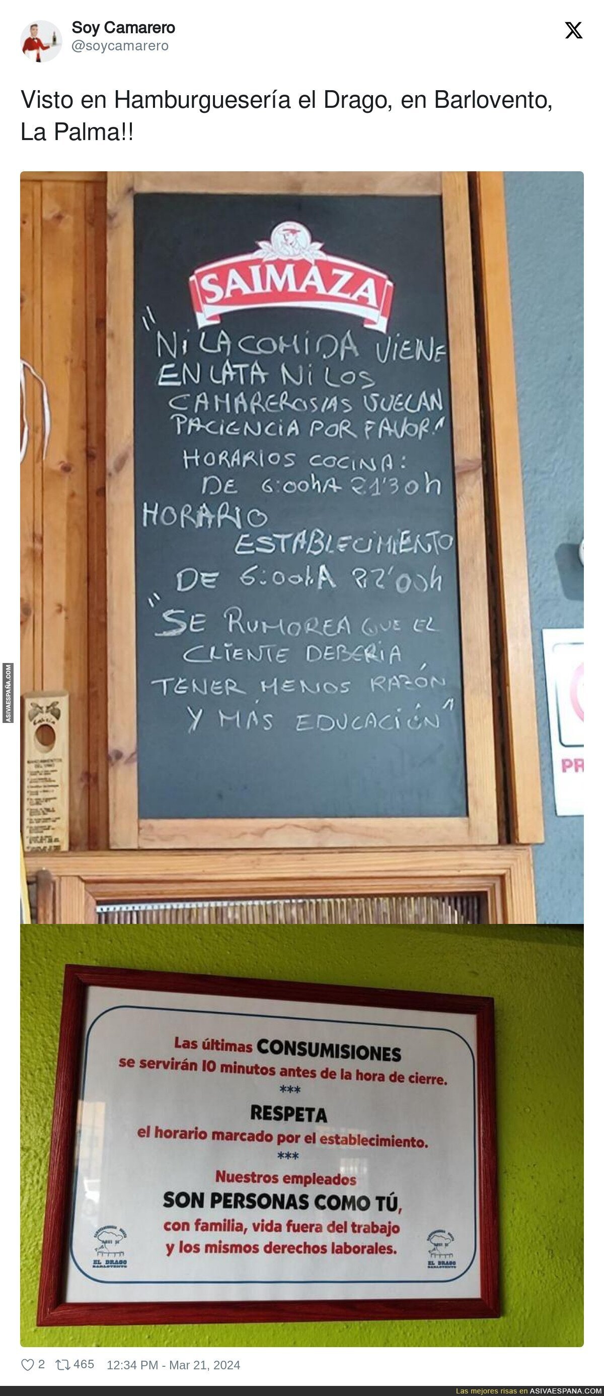 Bravo por esta hamburguesería y sus avisos