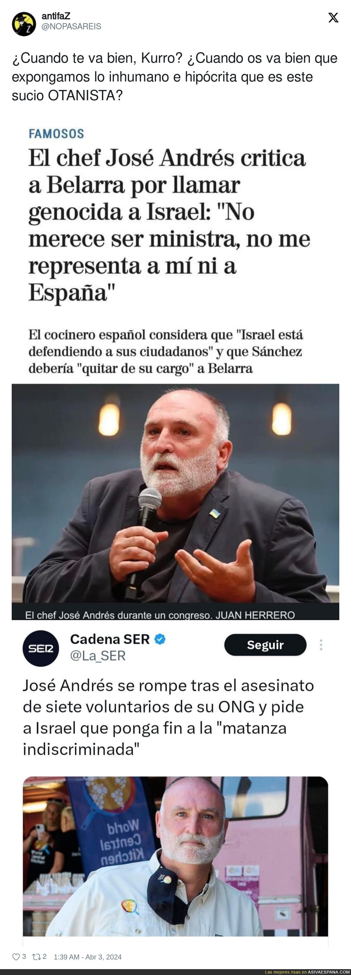 Como cambia el asunto con José Andrés cuando le toca de cerca la guerra