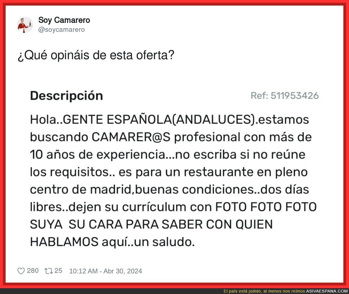 Buscando camarero ESPAÑOL