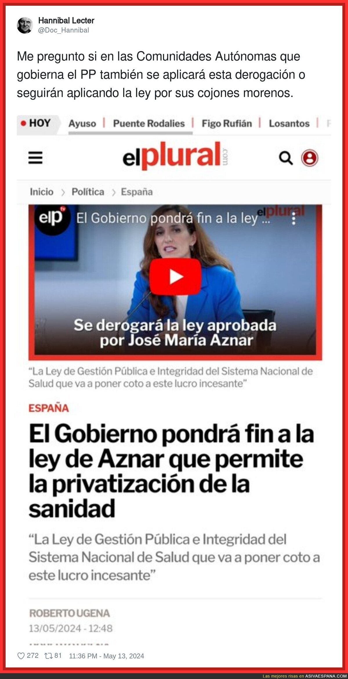 Espectante ante el fin de la ley de Aznar y la privatización de la sanidad