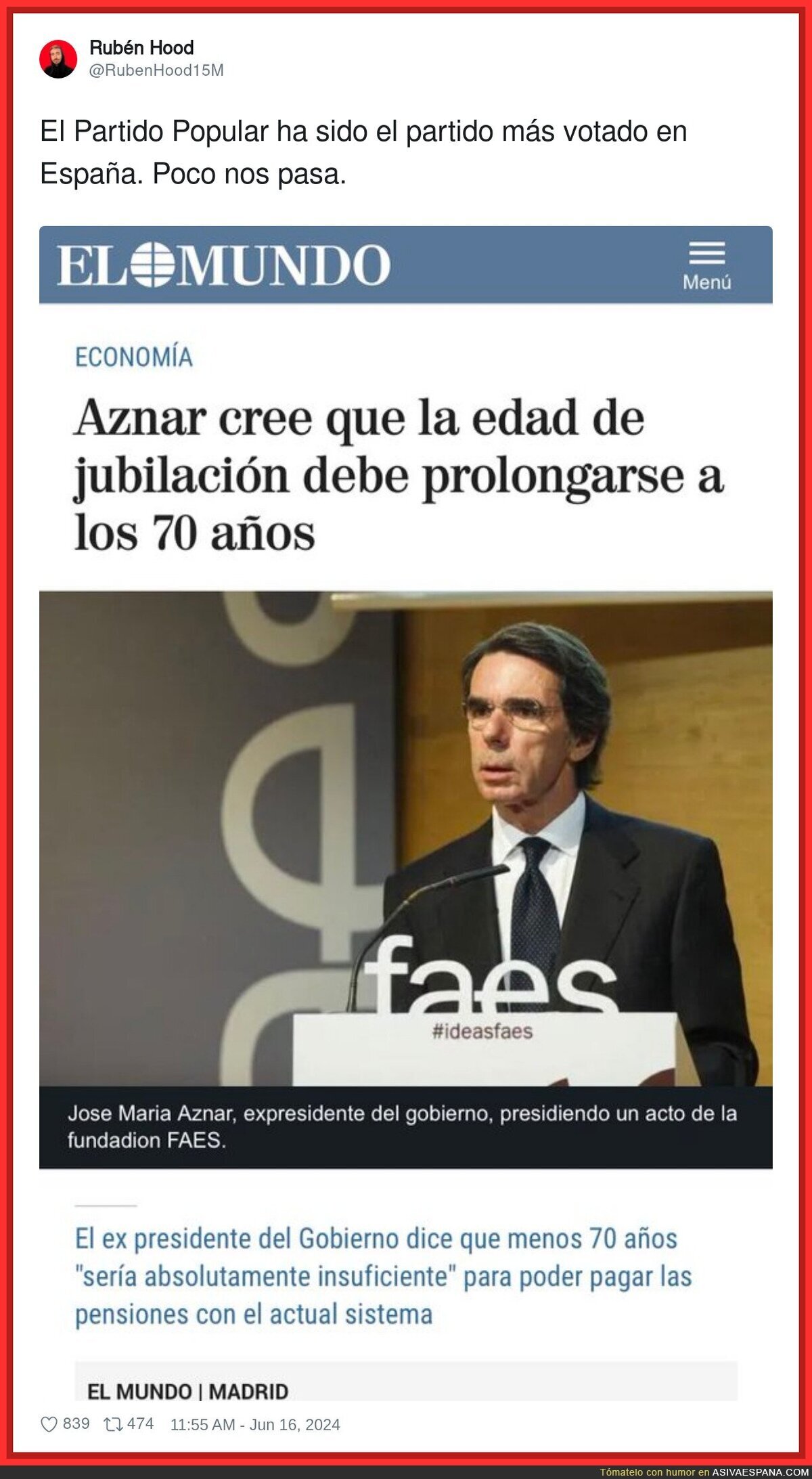 Aznar nos quiere trabajando de por vida