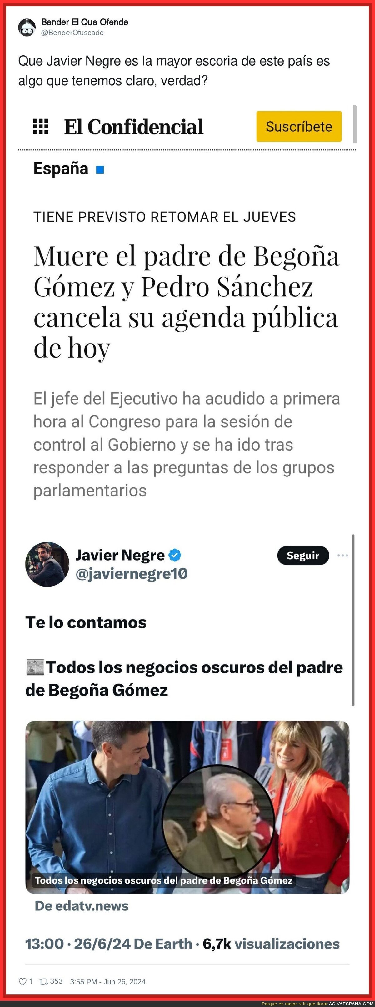 Javier Negre muestra su peor cara con estas noticias tras la muerte del padre de Begoña Gómez