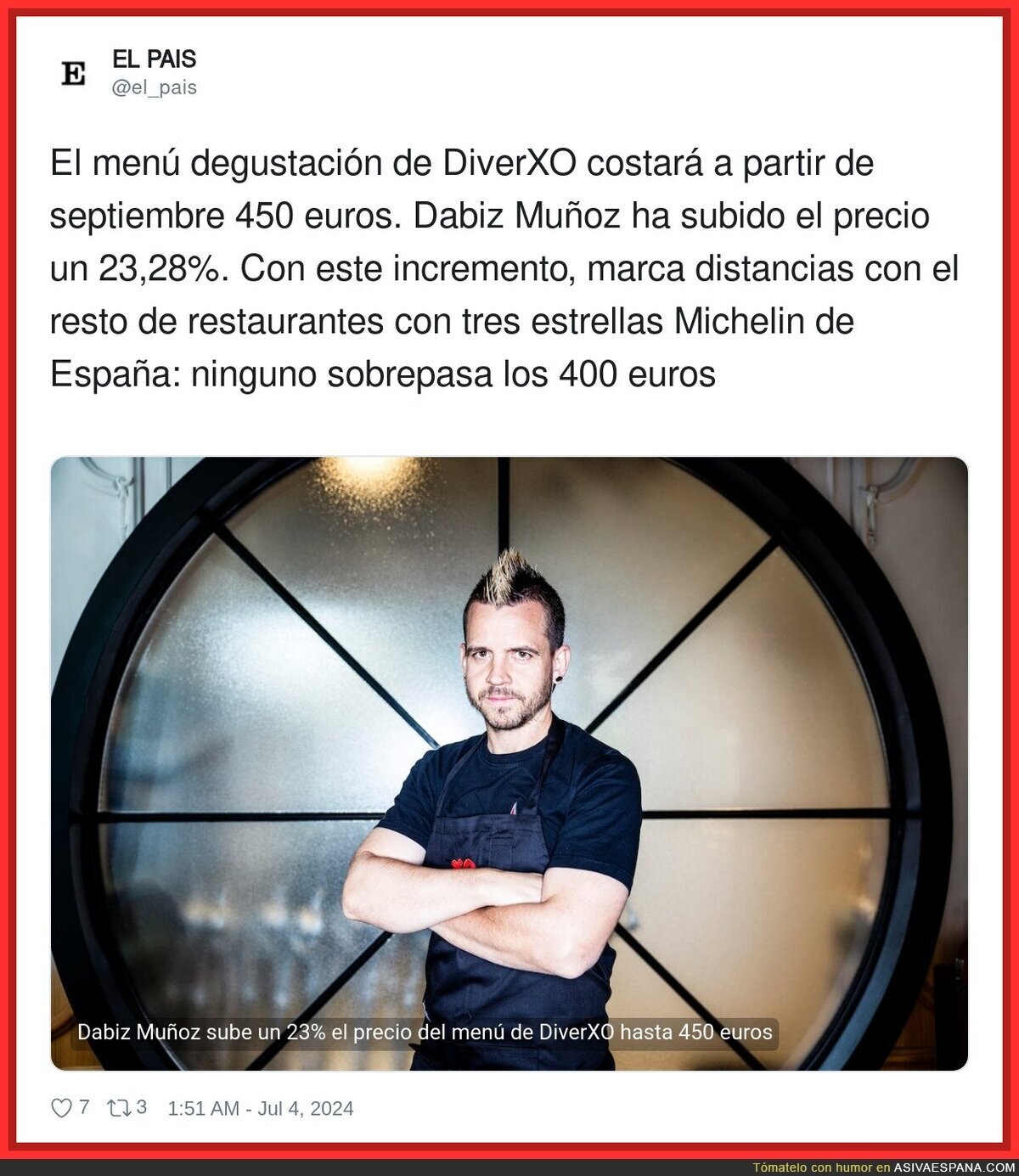 Dabiz Muñoz y su nuevo precio para DiverXO