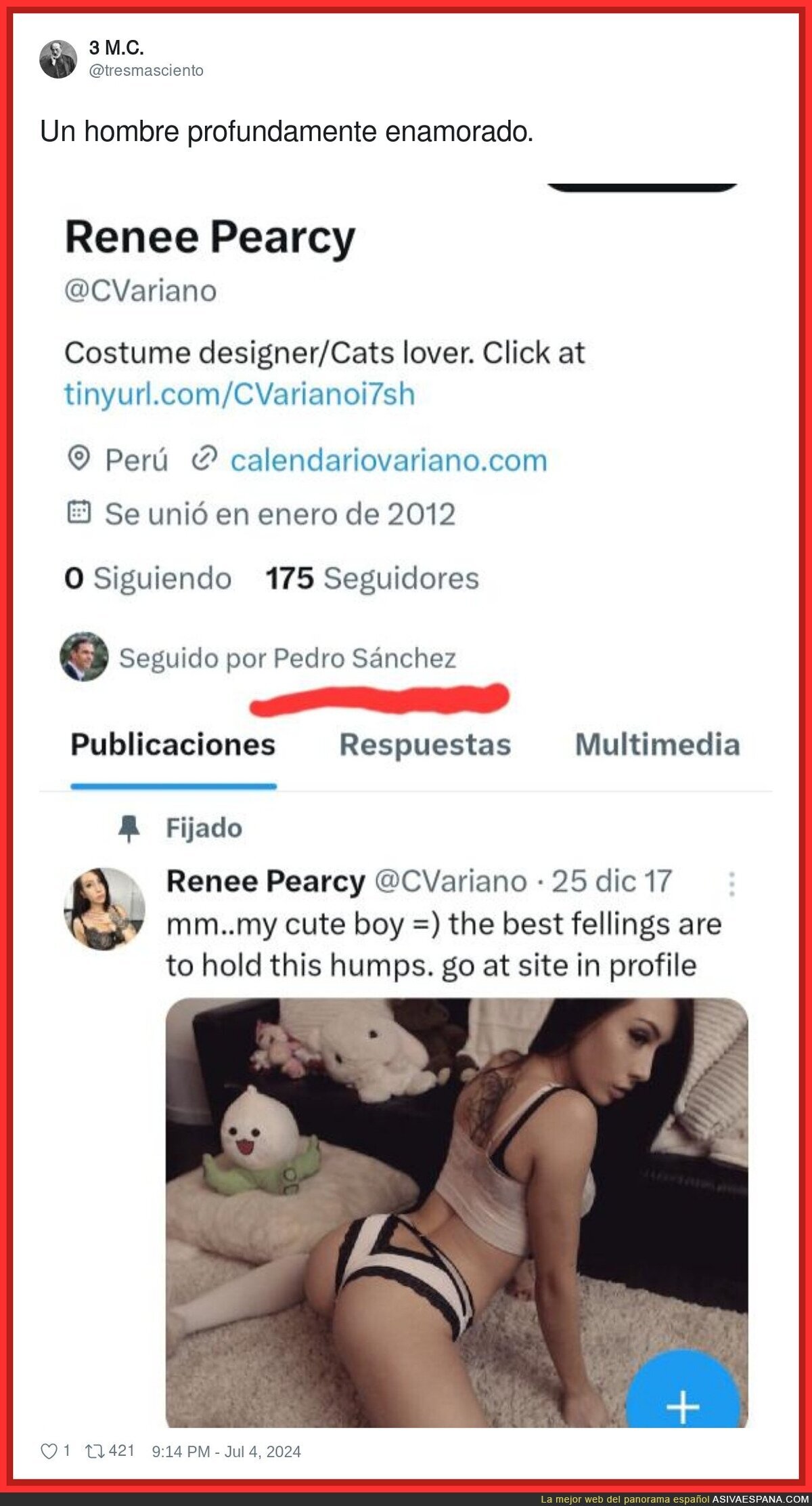 Pedro Sánchez es fan de una modelo de OnlyFans