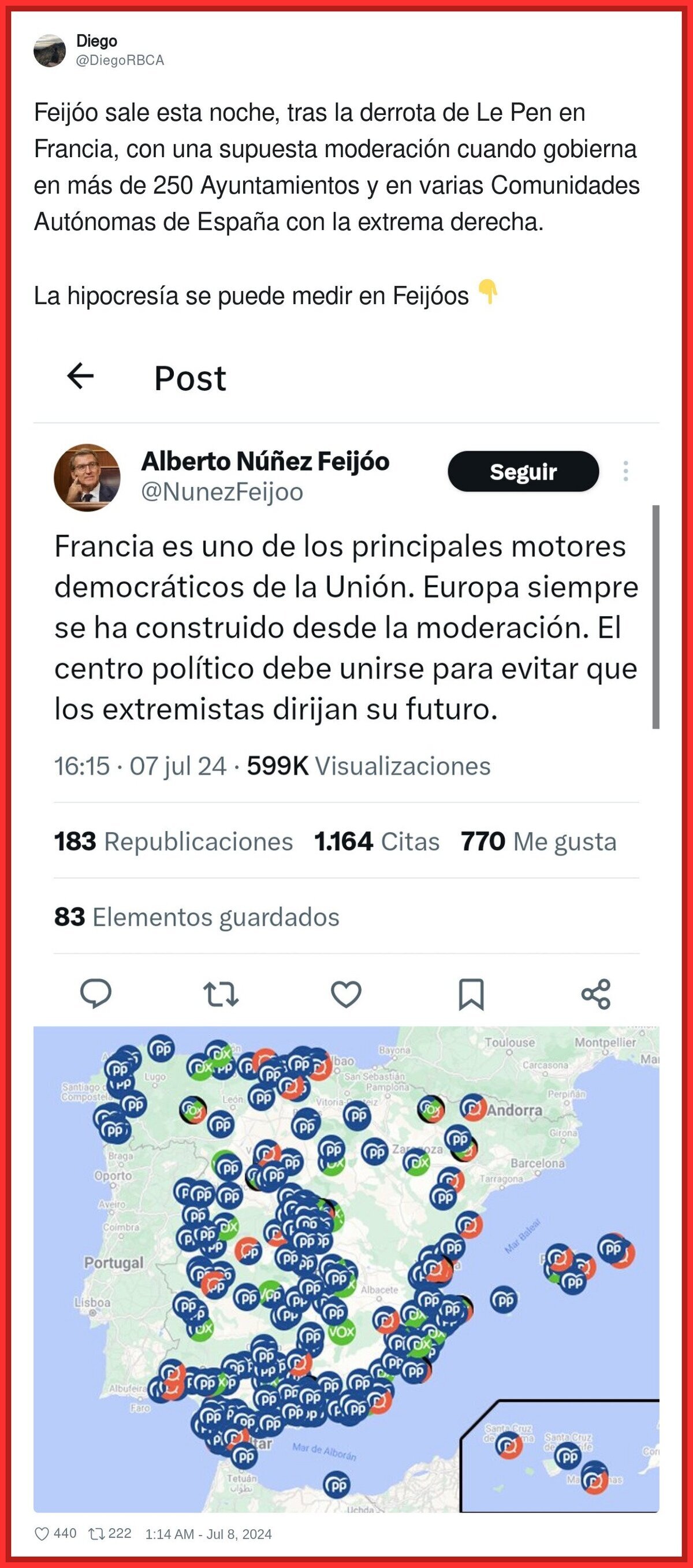 A Feijóo se le vuelve en contra su opinión sobre las elecciones de Francia