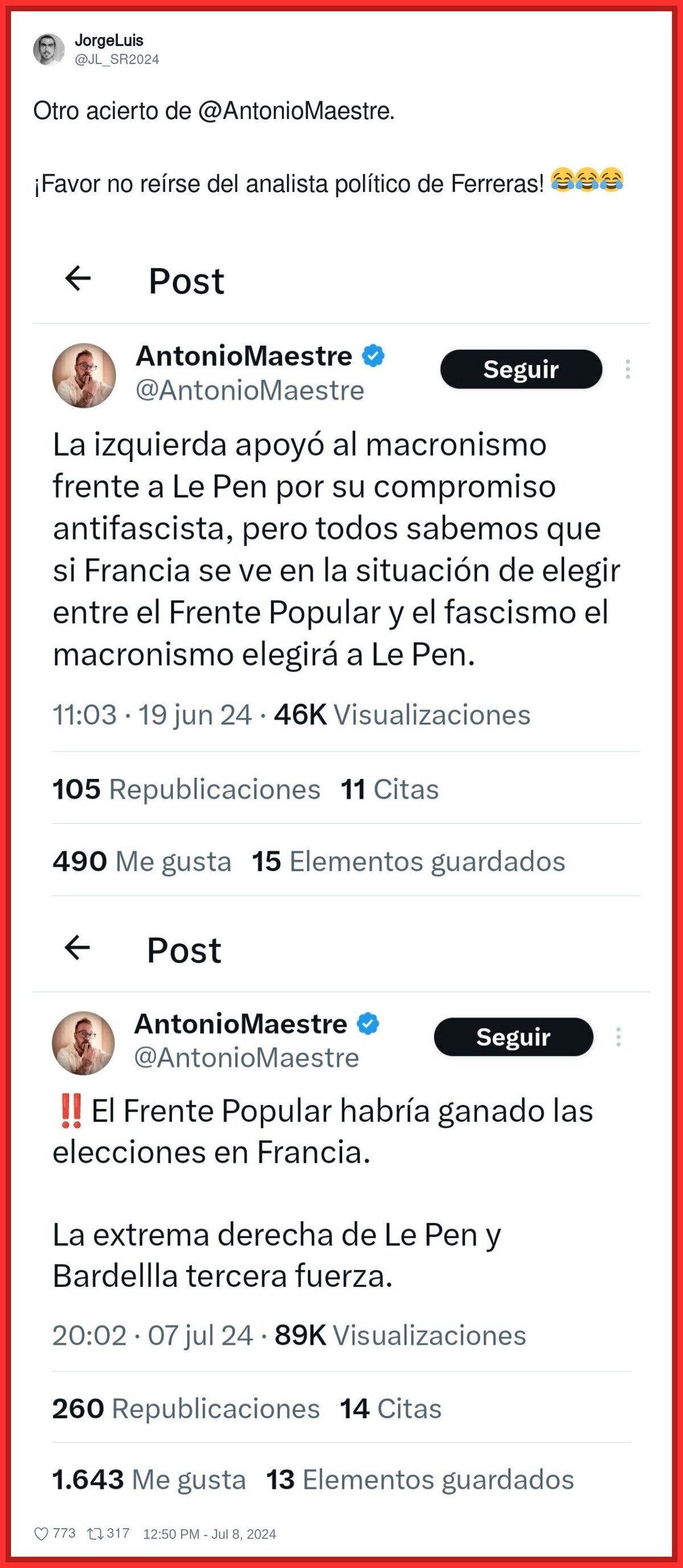 Antonio Maestre y su pronóstico fallido de las elecciones francesas