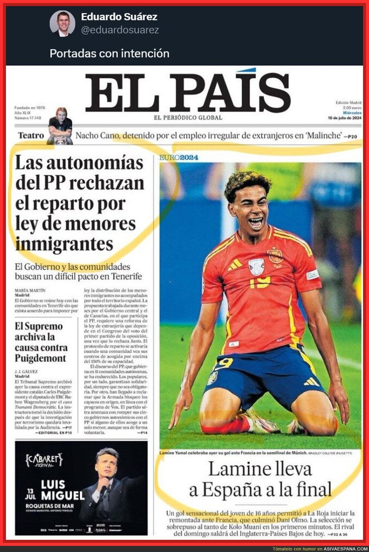 Hoy el maquetador de la portada lo tenía fácil para conectar las noticias