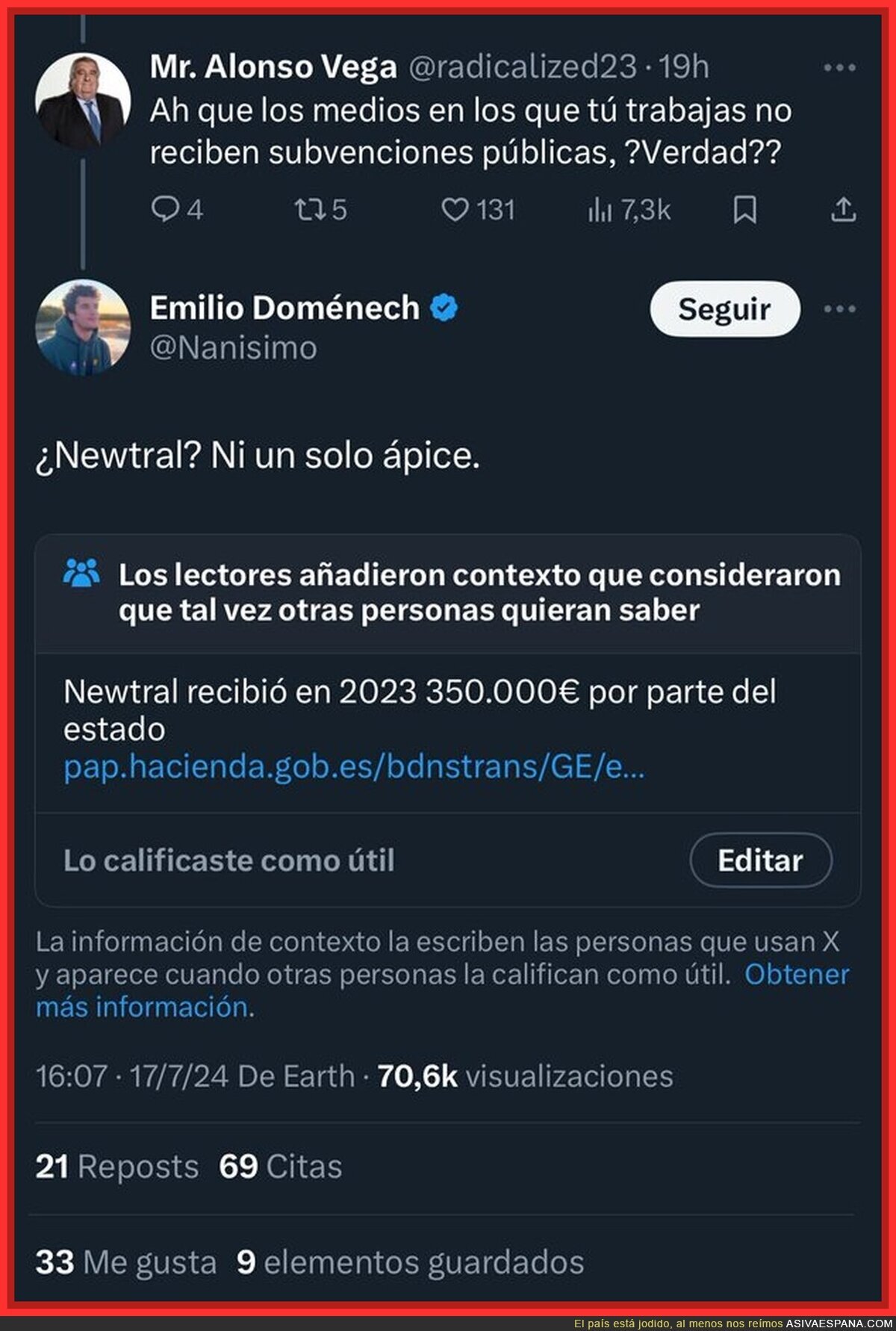 Emilio Doménech ha quedado retratado sobre Newtral