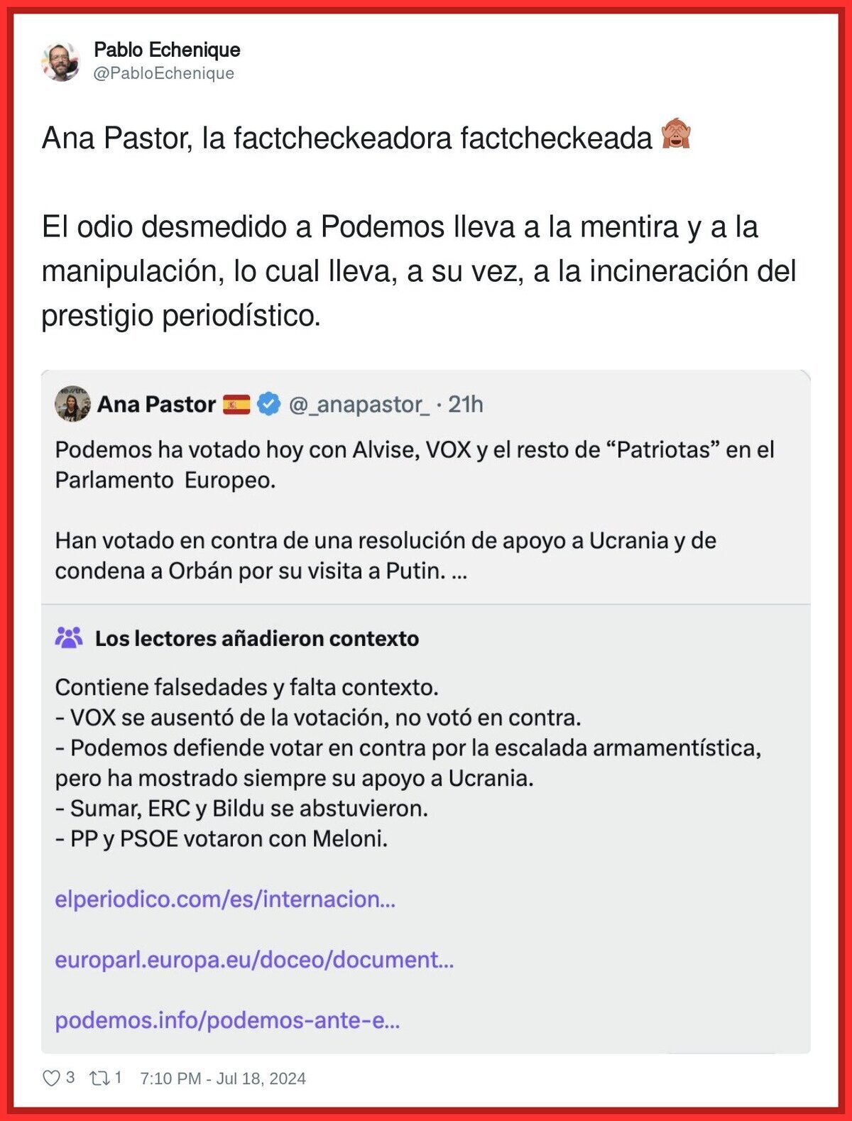 Ana Pastor ha quedado retratada mintiendo con esta noticia sobre Podemos