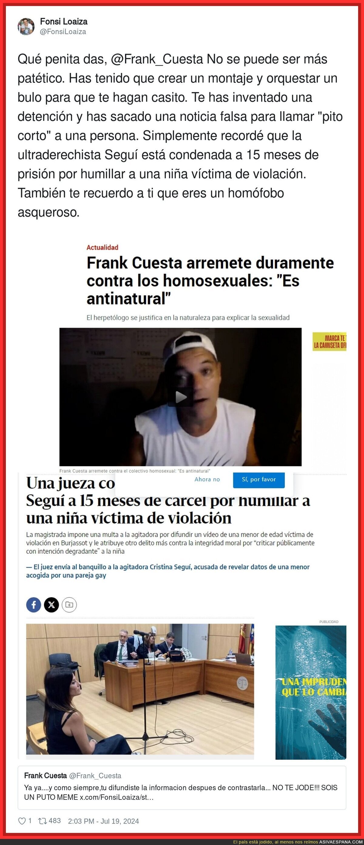 Frank Cuesta no puede caer más bajo creando bulos