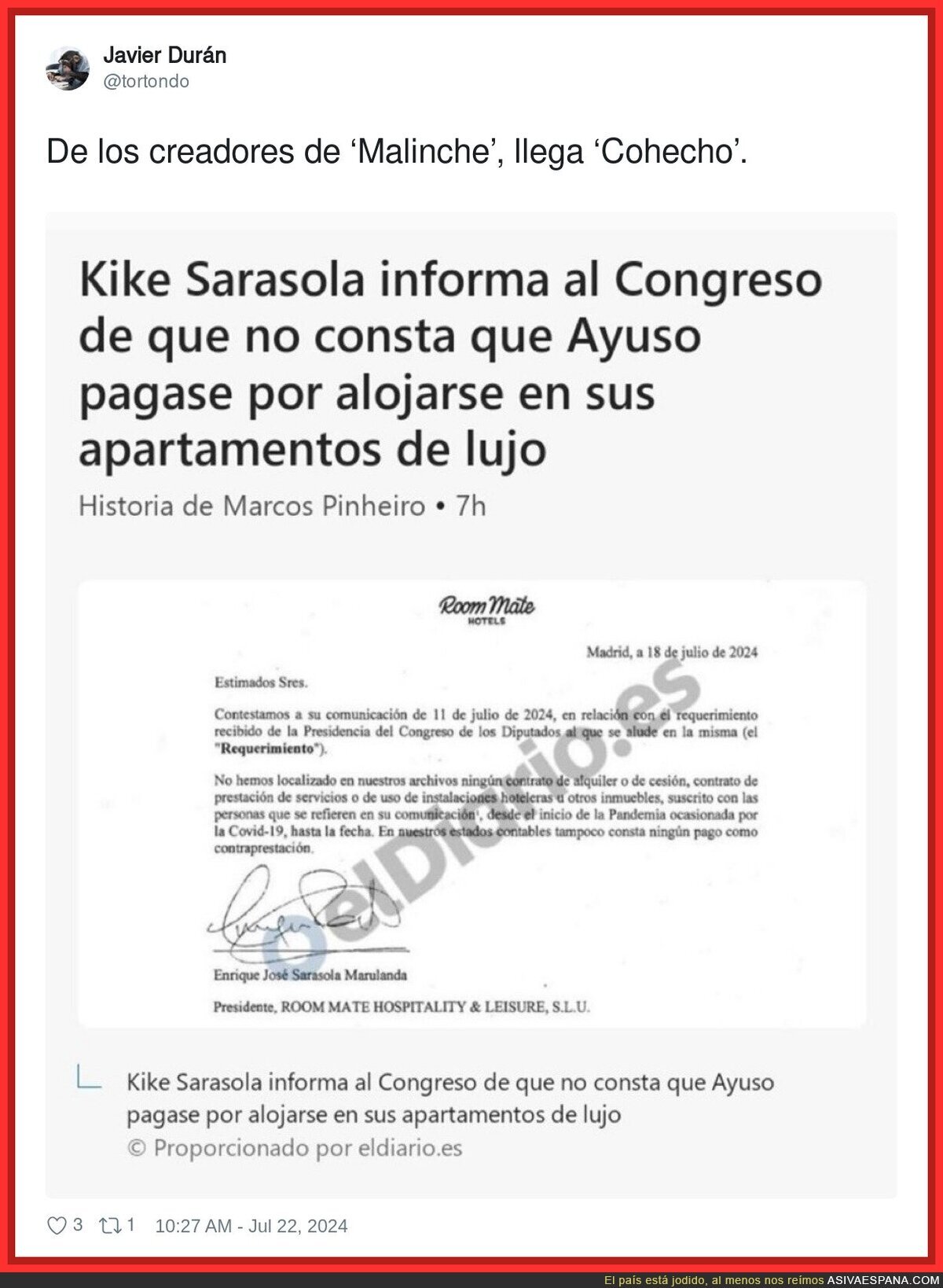 Ayuso y sus 'no pagos' a los apartamentos de Kike Sarasola