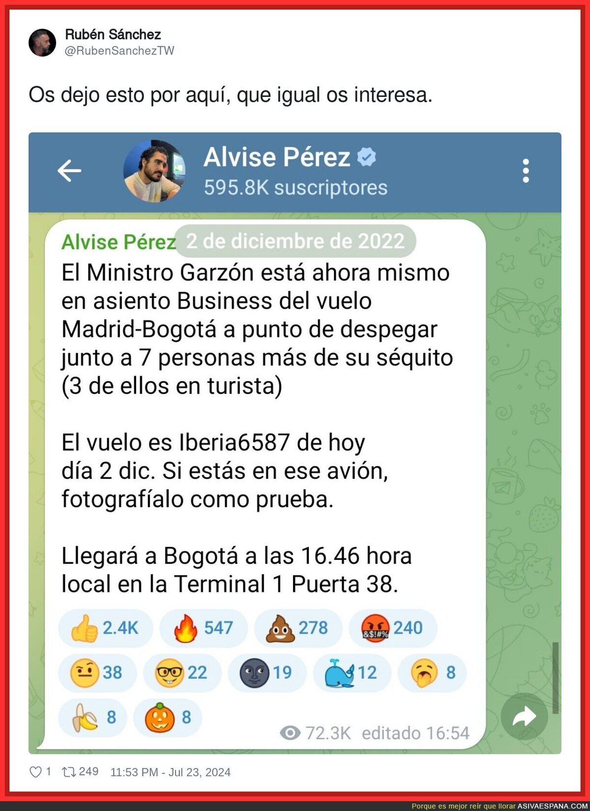 Cuando a Alvise Pérez le molestaban los vuelos en Business