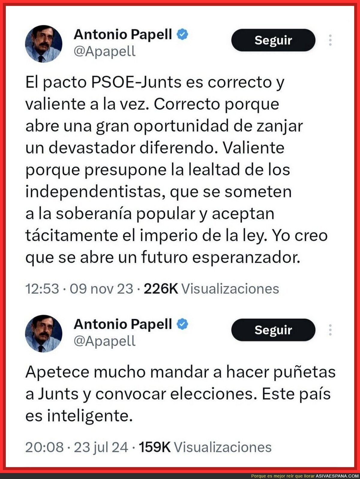 Así cambia de opinión Antonio Papell con Junts a lo largo de los meses