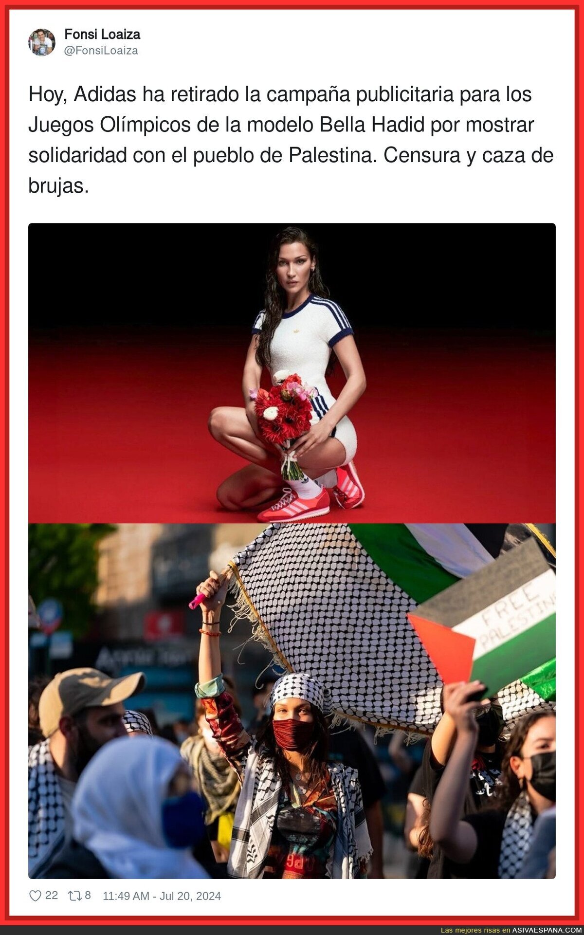 Adidas la toma con Bella Hadid por mostrar solidaridad con el pueblo de Palestina