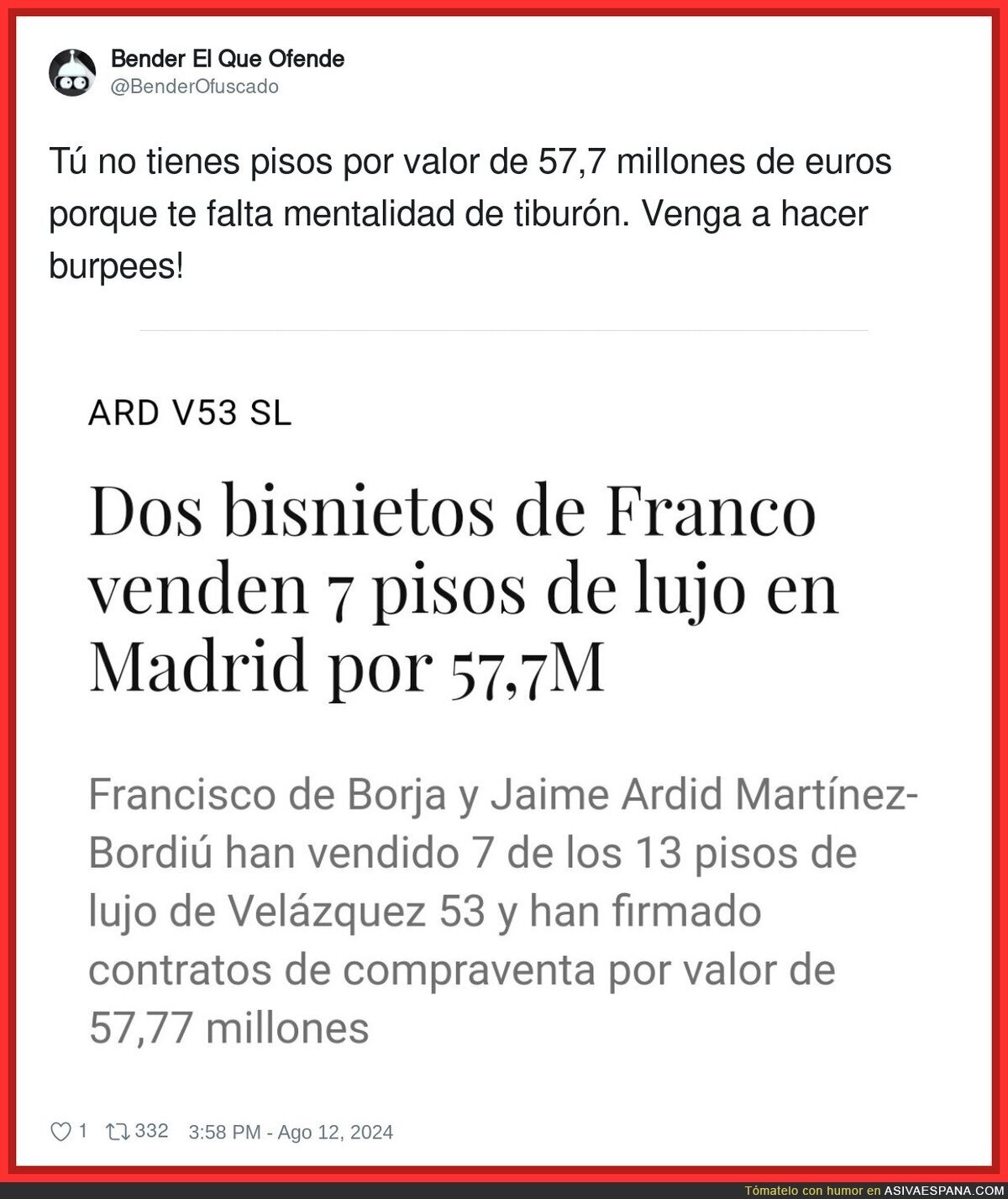 Quien no tiene pisos de 57,7 millones de euros es porque no quiere