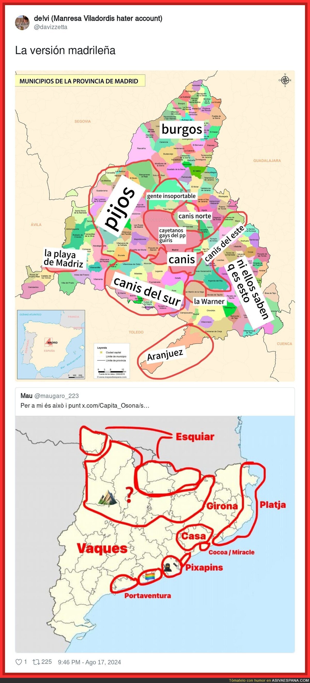 Así se distribuye el mapa de Madrid y Catalunya con sus clichés