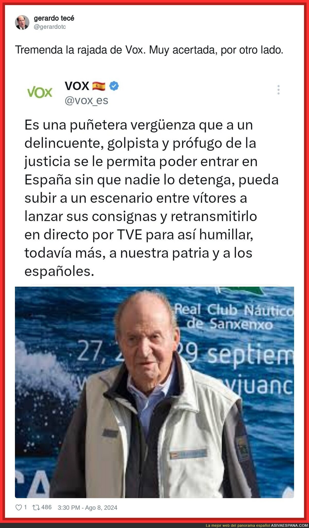 VOX se rebela contra el Rey Juan Carlos