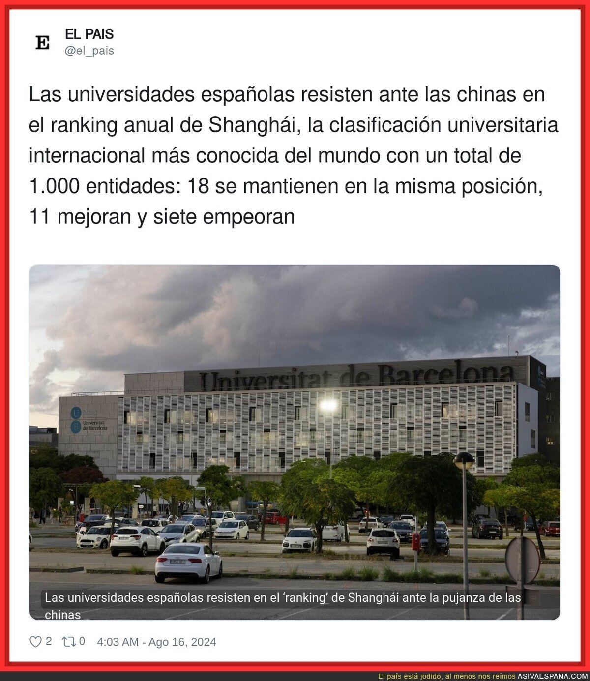 La UB sigue al frente como la mejor universidad española