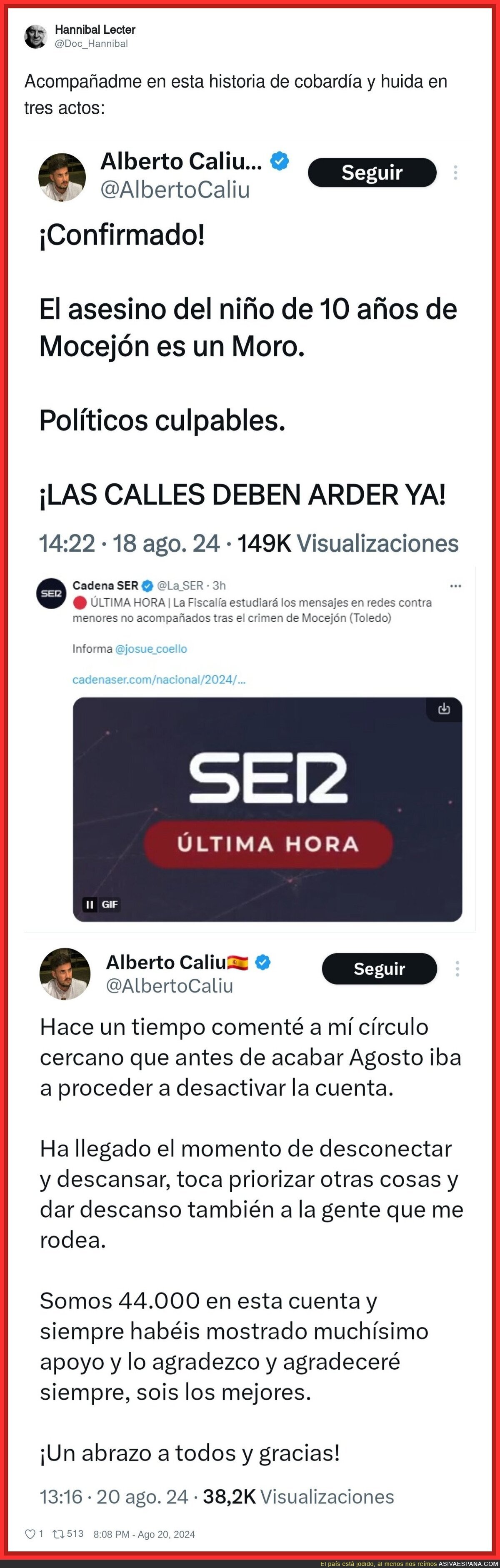 Así ha huído Alberto Caliu tras soltar el bulo de Mocejón