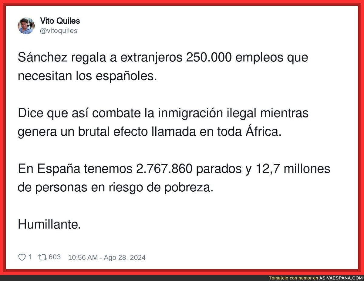 Vito Quiles sobre los 250.000 empleos a la gente de África