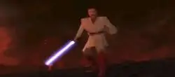 En el juego de la Venganza del Sith había un final donde Anakin le ganaba a Obi Wan