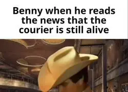 Benny leyendo la noticia de que el mensajero de New Vegas seguía vivo